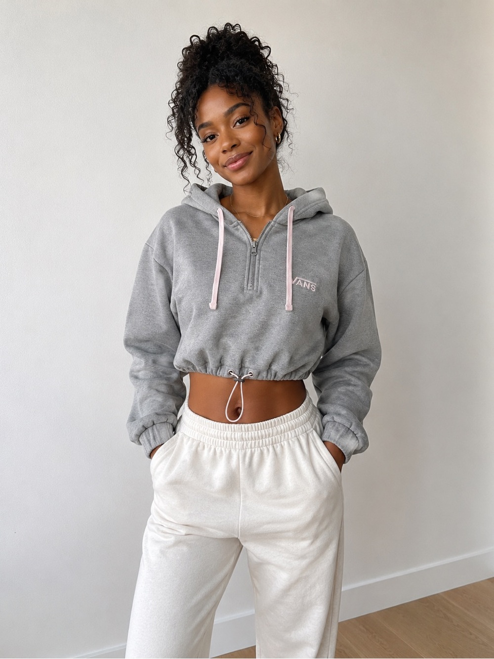 Vans Gray Cropped Half-Zip Hoodie